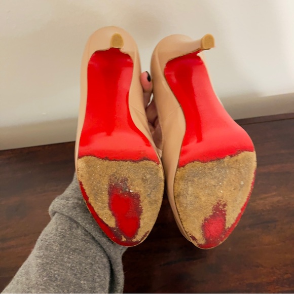 Christian Louboutin Very Prive Nude Patent Platform Peeptoe Heels 37.5 - Picture 5 of 9